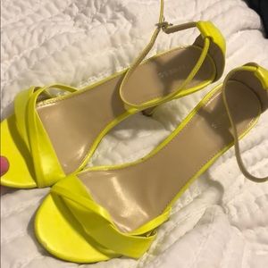 Neon yellow open toe heels